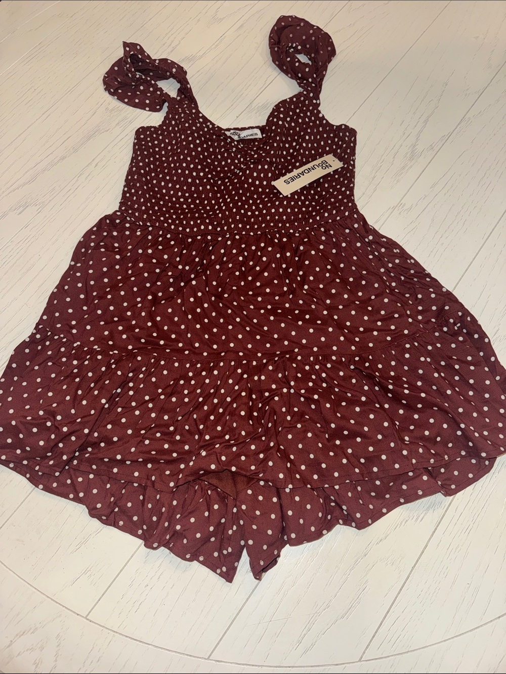 No Boundaries Burgundy Polka Dot Tie-Shoulder Romper